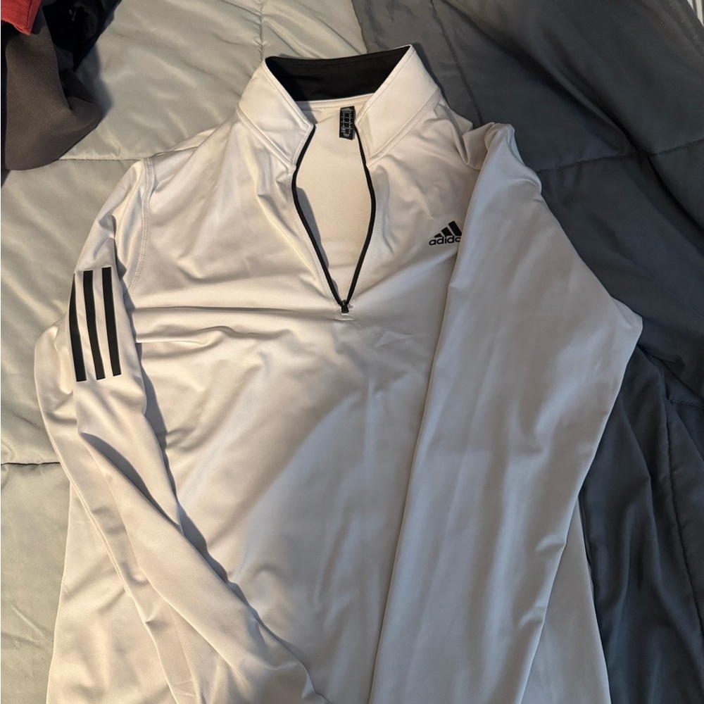Adidas White and Black Quarter-Zip Pullover